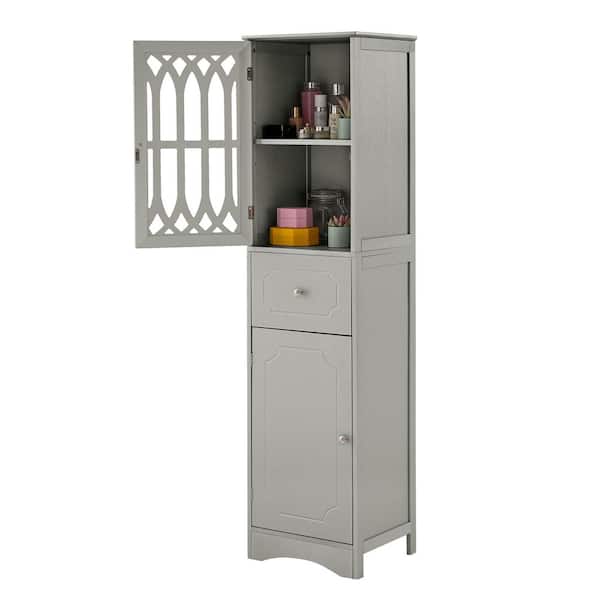 16.5 in. W x 14 in. D x 64 in. H Freestanding Gray Linen Cabinet with 2 Doors and Adjustable Shelves