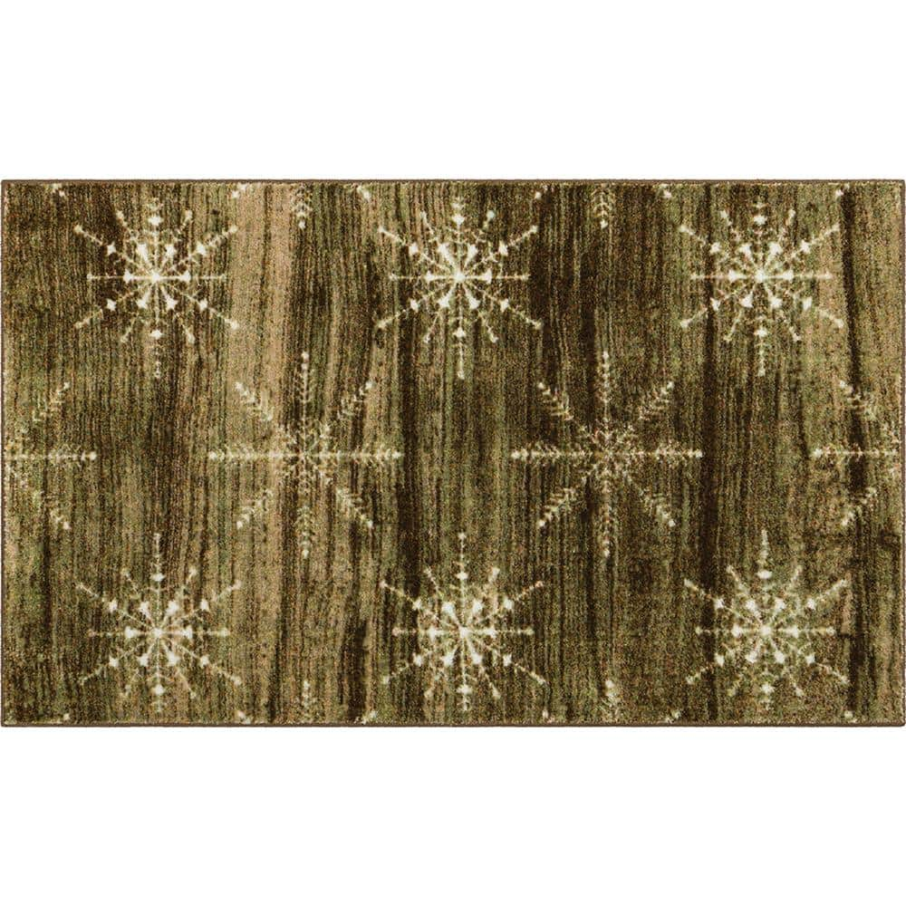 Snow pine trees brown rustic wood winter doormat