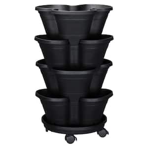 Landan Medium Black Resin 4-Tiered Planter Self Watering with Drainage Holes (15.5 in. L x 15 in. W x 25 in H)