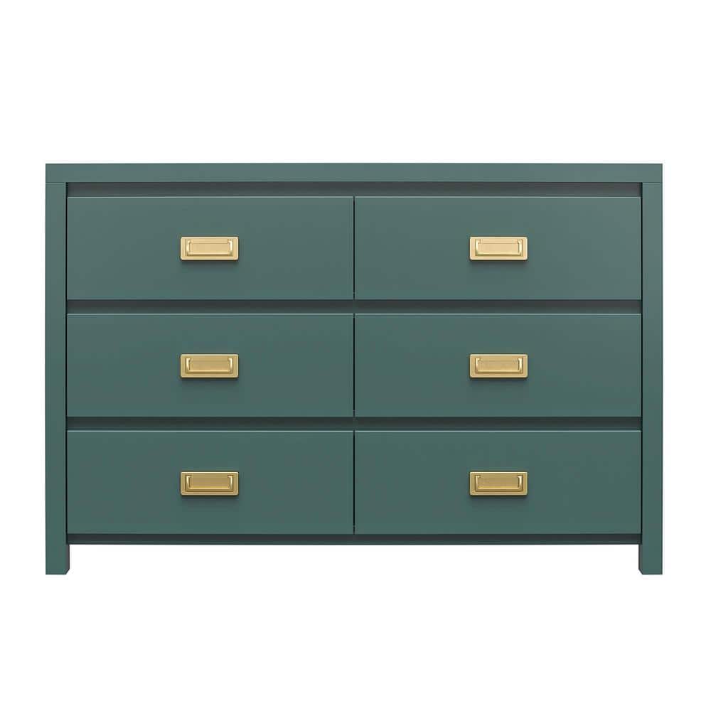 Hunter Green Double Dresser with Gold Drawer Pulls
