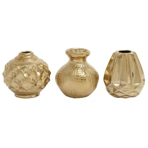 6 in., 6 in. Gold Ceramic Decorative Vase with Varying Patterns (Set of 3)