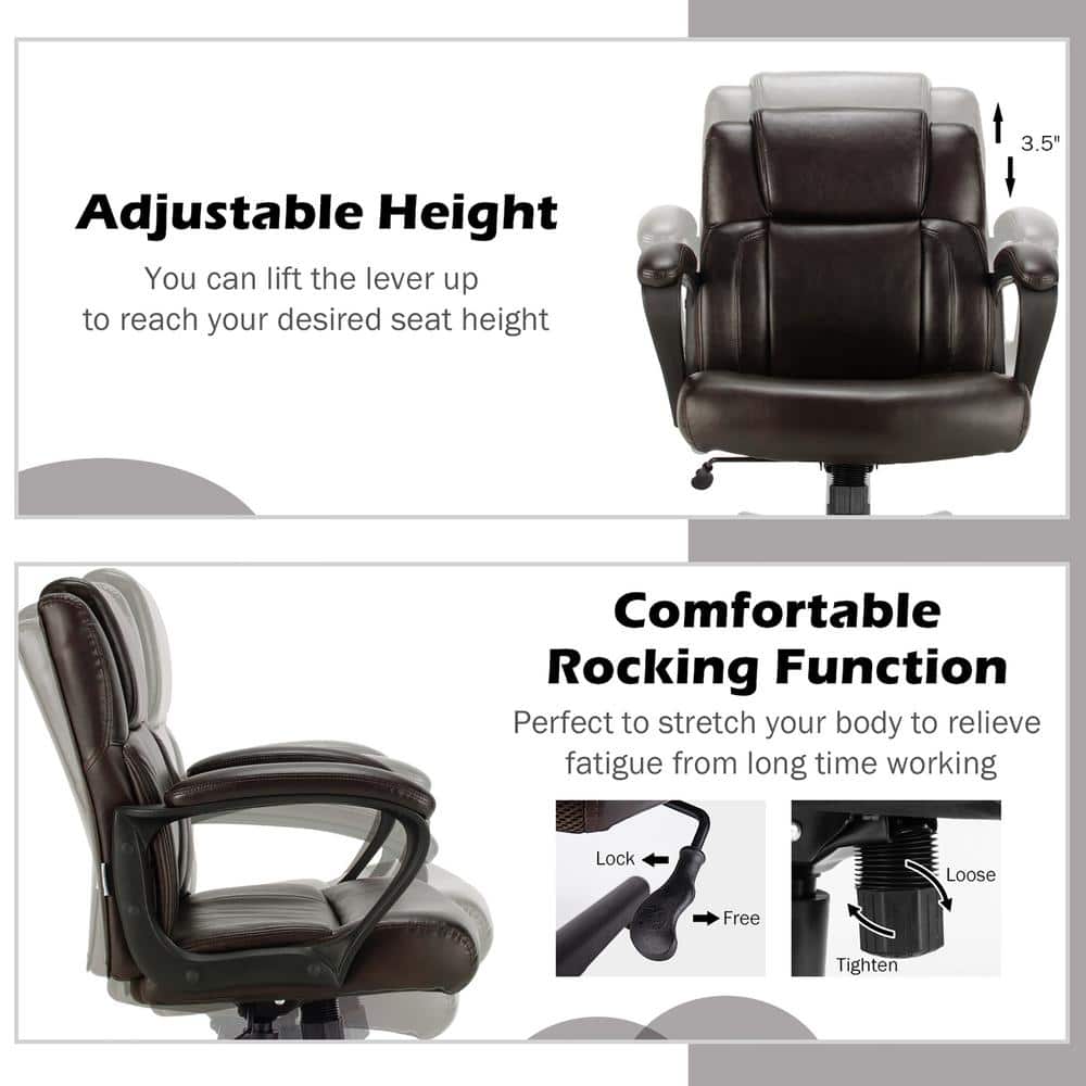 Brown Leather Swivel Executive Chair with Metal Base