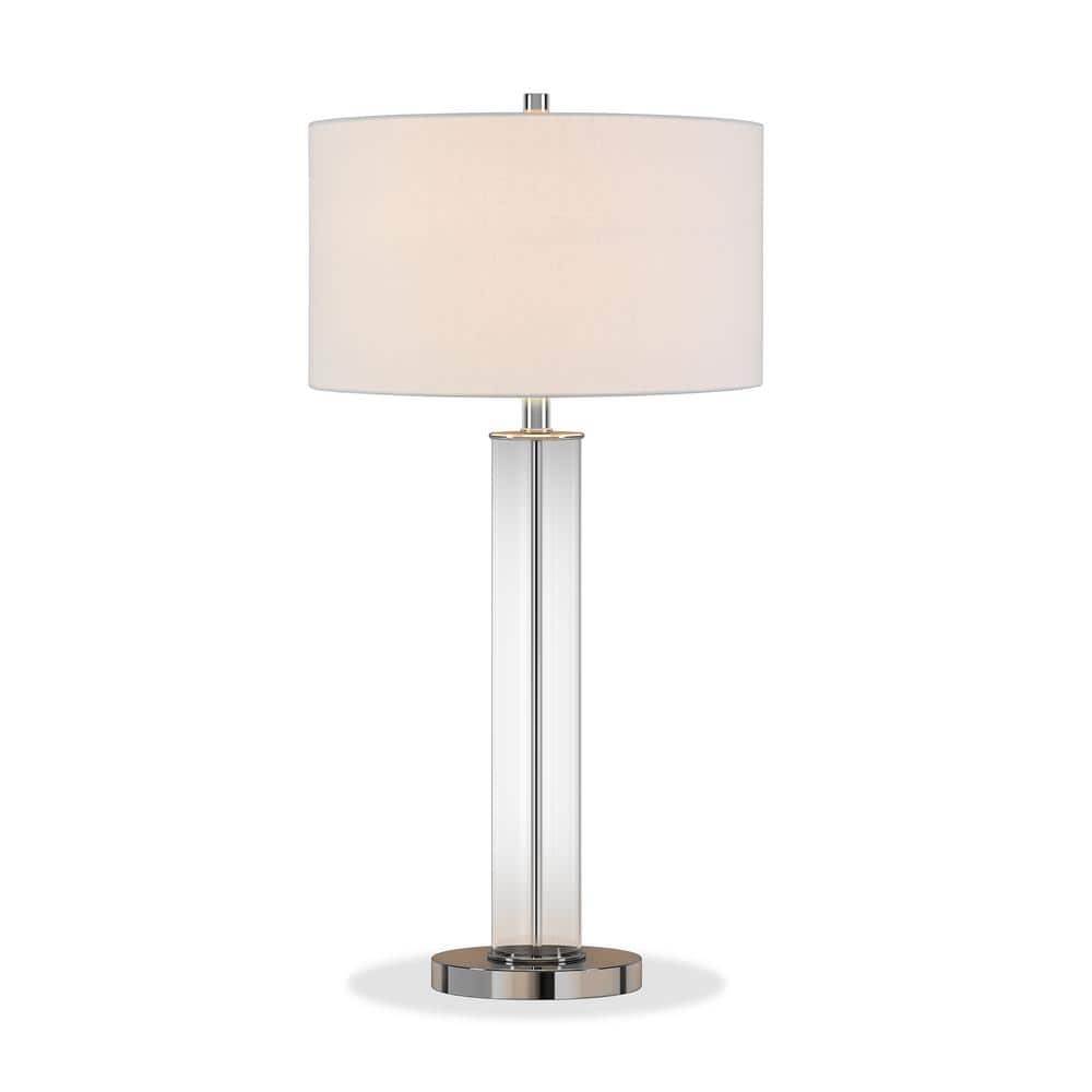 Harlow 29" Silver Nickel and Clear Glass Table Lamp with White Shade