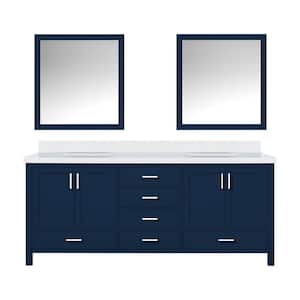 Jacques 80 in. W x 22 in. D Navy Blue Bath Vanity, Cultured Marble Top, and 30 in. Mirror