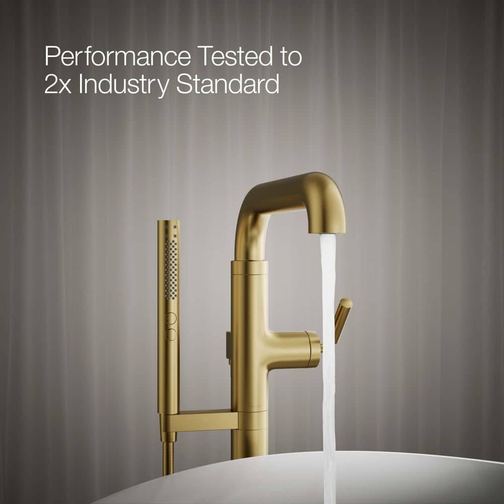 Vibrant Brushed Moderne Brass Freestanding Tub Faucet with Handshower