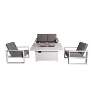 Aluminum Patio Conversation Set with Gray Cushion, White 55.12 in. Fire Pit Table Sofa Set - 2 Armchair+Loveseat