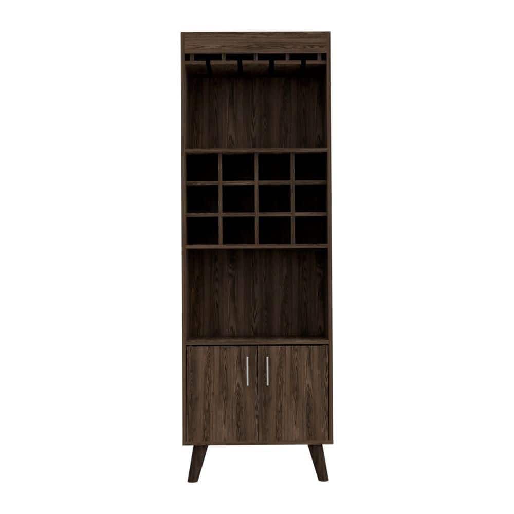 23.60 in. W x 13.30 in. D x 70.80 in. H Brown Particle Board Freestanding Linen Cabinet with 12 Shelves in Walnut