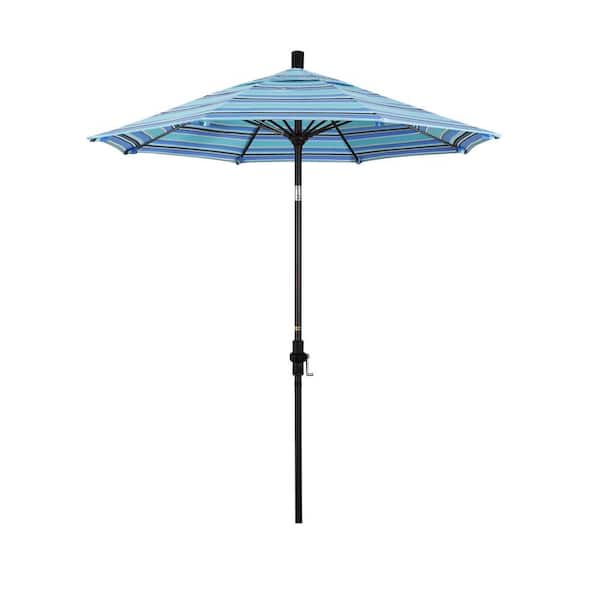 California Umbrella 7.5 in. Bronze Aluminum Pole Market Fiberglass Ribs Collar Tilt Crank Lift Outdoor Patio Umbrella in Dolce Oasis
