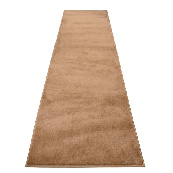 Custom Size Runner Rug Soft Collection Solid Beige 26 in. W x 144 in. L Stair Runner 26 sq. ft.