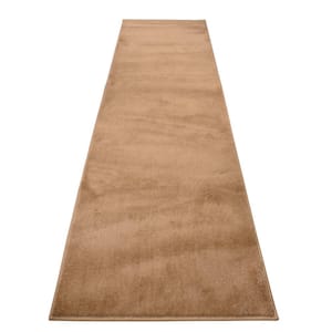 Euro Solid Beige 26 in. Width x Your Choice Length Custom Size Runner Rug