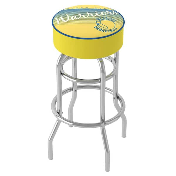 Golden State Warriors Logo 31 in. Yellow Backless Metal Bar Stool with Vinyl Seat