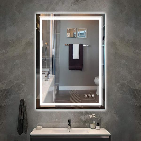Wisfor 20 in. W x 28 in. H Large Rectangular Frameless Anti-Fog High Lume Backlit LED Lights Memory Wall Bathroom Vanity Mirror