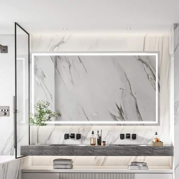 Andrea 84 in. W x 48 in. H Large Rectangular Frameless High Lumen LED Anti-Fog Dimmable Wall Mounted Bathroom Vanity Mirror