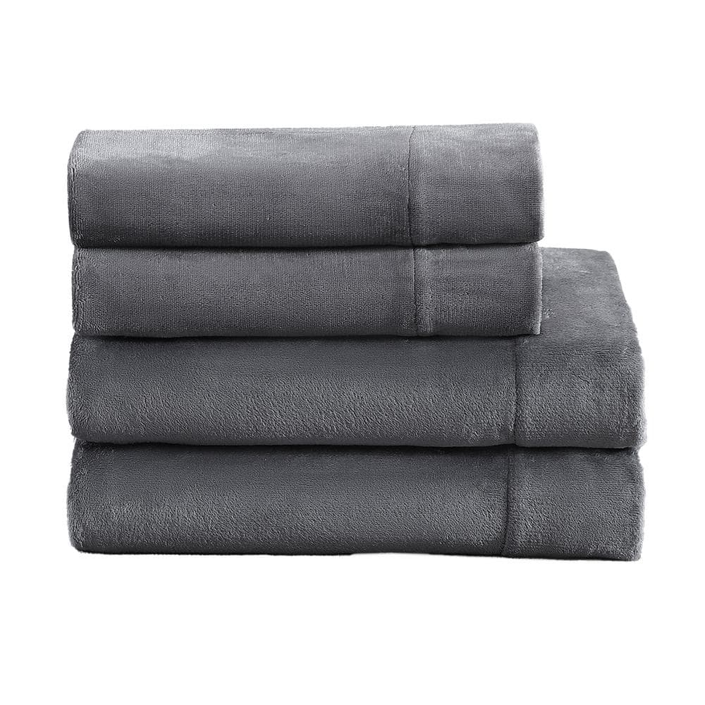 JUICY COUTURE 4Piece Gray Plush Microfiber King Sheet Set JYS021573