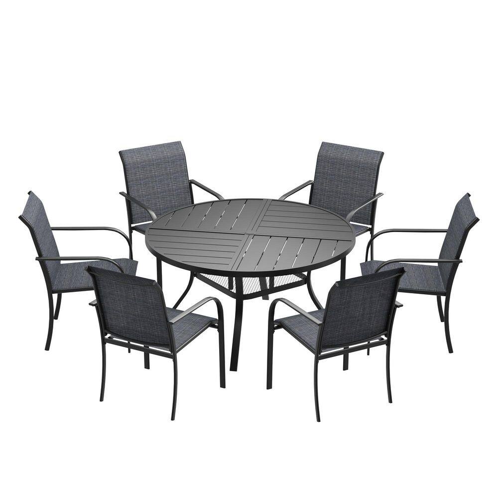 7-Piece Metal Outdoor Patio Dining Set with 47.2 in. Black Round Table and 6-Grey Dining Chairs price history on PriceWatchPro