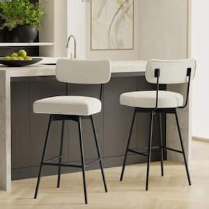 Giselle 25 in. Natural Polyester Linen Metal Swivel Counter Height Stool (Set of 2)