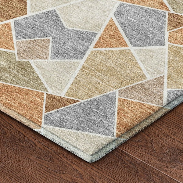 Mayfield Premium Machine Washable Abstract AMF2504 Copper 2 ft. x 7 ft. Runner Rug