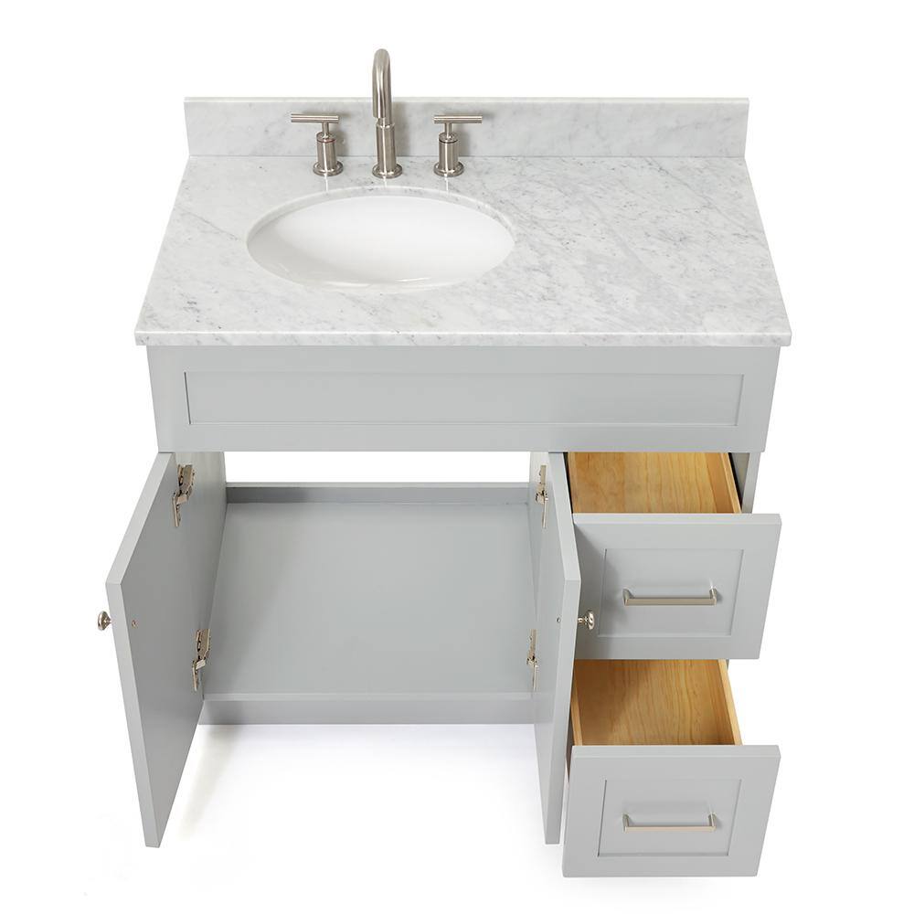 Hamlet 37" Grey Freestanding Single Sink Vanity with Carrara Marble Top