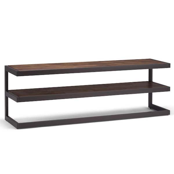 Simpli Home Erina 66 in. Wide Acacia Wood Rustic Natural Aged Brown Industrial TV Stand Fits TVs Up to 70 in. with Cable Management