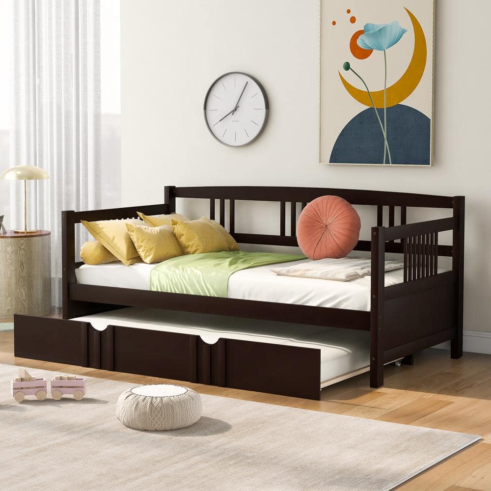 Harper & Bright Designs Espresso Wood Frame Twin Size Daybed with ...