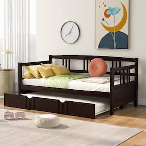 Espresso Wood Frame Twin Size Daybed with Trundle and Clean-lined Frame