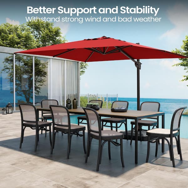 12 ft. x 9 ft. Outdoor Aluminum Cantilever Offset Tiltable 360° Rotation Patio Umbrella in Red with 240 lbs. Stand