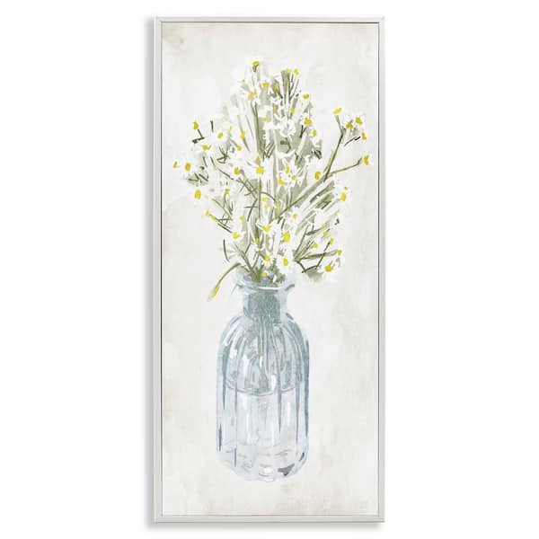 Quaint White Daisies in Jar by Milli Villa White Framed Giclee Art Print Nature 24 in. x 10 in.