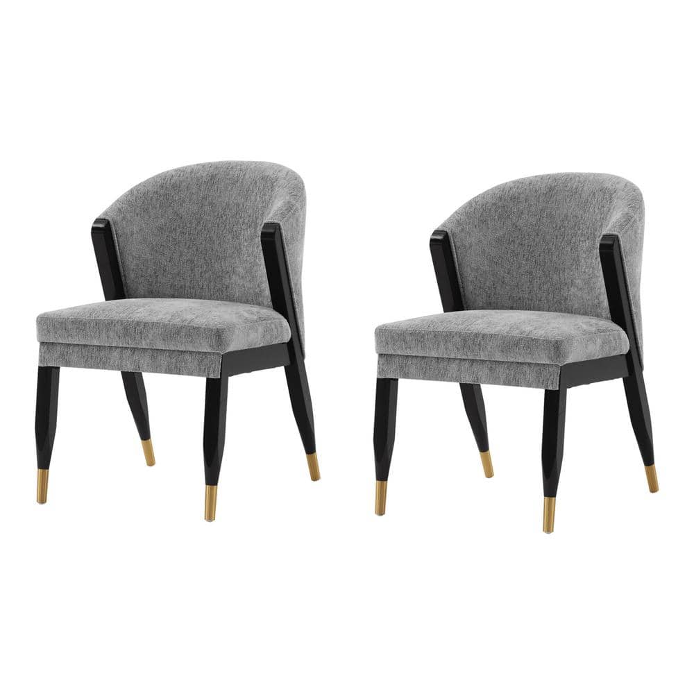 Gray Boucle Upholstered Side Chair with Elm Wood Legs