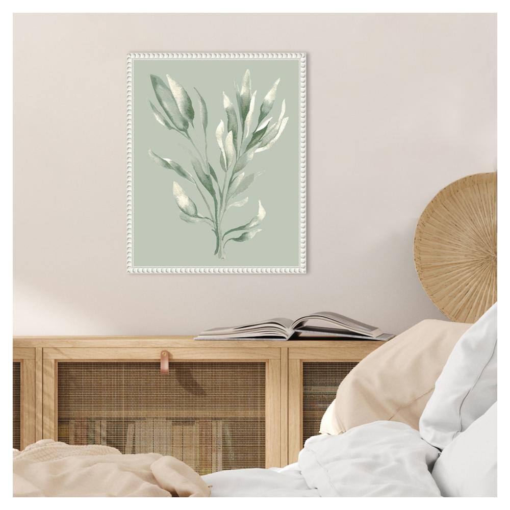 Tonal Green Ferns Canvas Art with Beaded White Frame