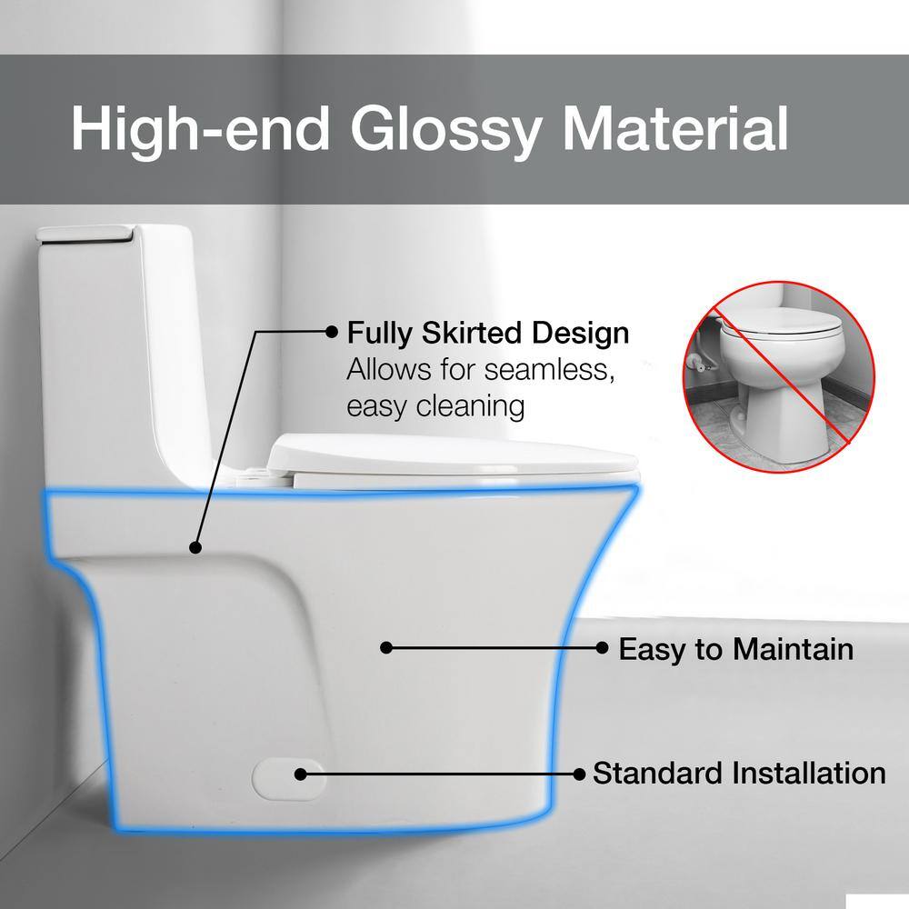Glossy White Elongated Dual Flush One-Piece Toilet