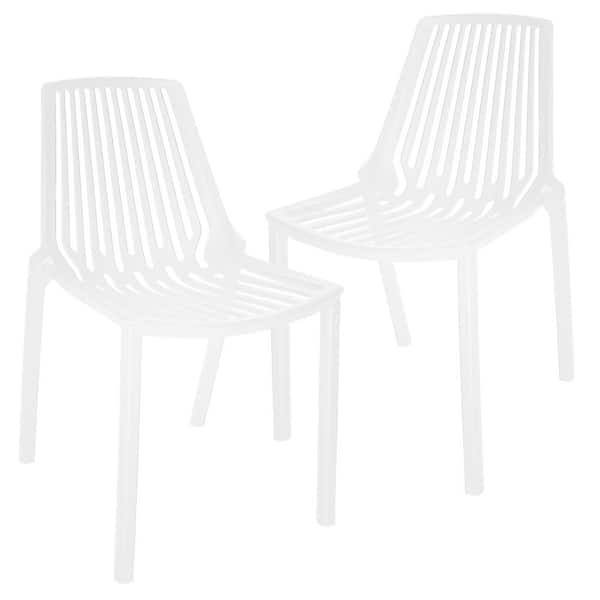 Leisuremod Acken Modern Stackable Dining Side Chair with Plastic Seat and Legs Set of 2 (White)