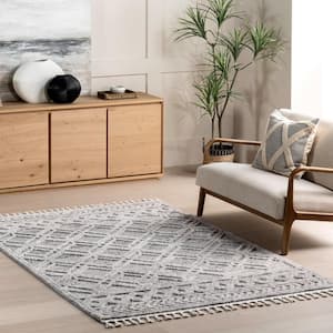 Ansley Moroccan Lattice Tassel Area Rug Silver 6 ft. 7 in. x 9 ft. Area Rug