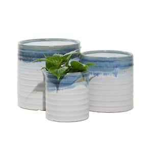 9 in. Blue Porcelain Coastal Planter (3-Pack)