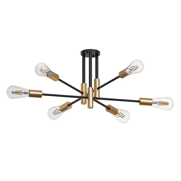 Emeritpro 25 In. 6-Light Modern Satellite Semi-Flush Mount with E26 Bulb Base for Living Room, Dining Room, or Entryway 1-Pack