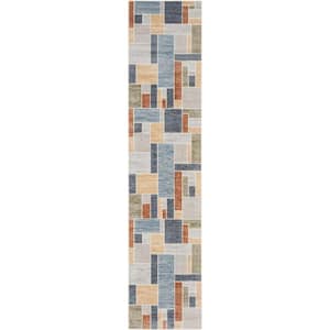 Astra Machine Washable Multicolor 2 ft. x 10 ft. Paneled Contemporary Kitchen Runner Area Rug