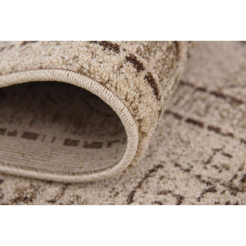 Ivory and Brown Floral Easy-Care Synthetic Area Rug, 6' x 9'