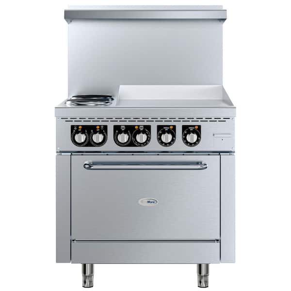 36 in. 4 Burner Commercial Electric Range, including a 24 in. Griddle in Stainless-Steel