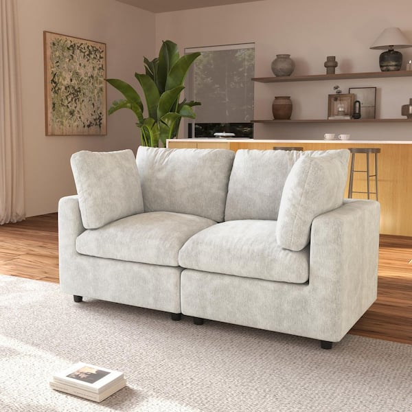 J&E Home 67 in. Square Arm Chenille Couch Modular Free Combination Sectional Sofa in Beige 2 Piece