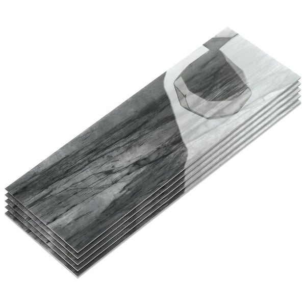 Subway Pietra Grey 4 in. x 12 in. Glossy Vinyl Peel and Stick Backsplash Acrylic Wall Tile (30-Pack)