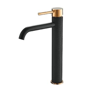 Single-Handle Single Hole Vessel Bathroom Faucet in Matte Black and Gold