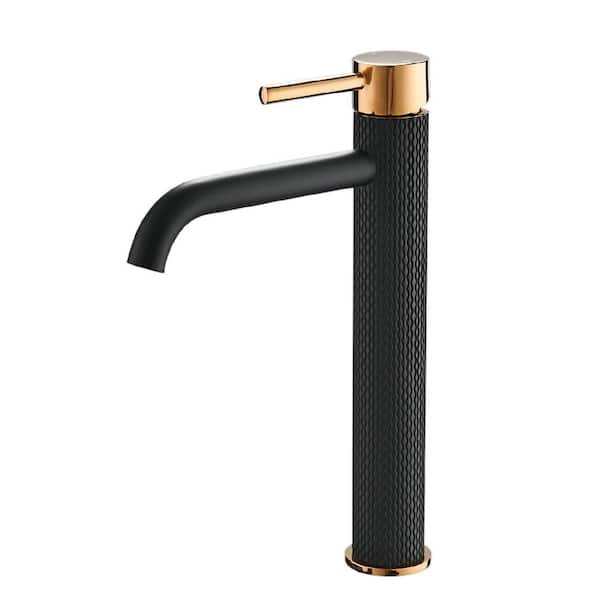 Satico Single-Handle Single Hole Vessel Bathroom Faucet in Matte Black and Gold