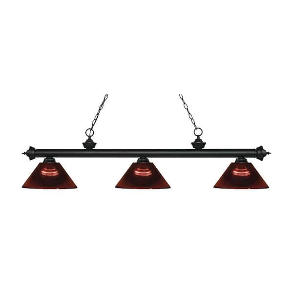 Unbranded Riviera 3-Light Matte Black with Burgundy Acrylic Shade Billiard Light with No Bulbs Included