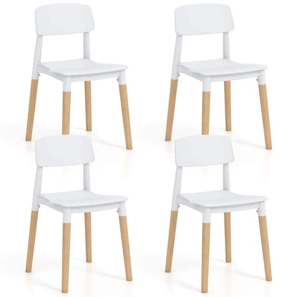 Costway White Beech Ergonomic Dining Chairs Set of 4