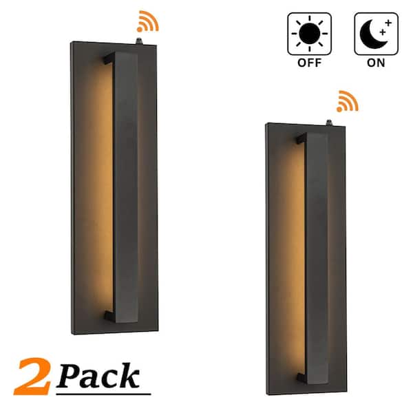 1-Light 20 in.H Minimalist Modern Linear 23-Watt Integrated LED Outdoor Wall Lantern Sconce Dusk to Dawn Sensor (2Pack)