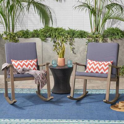 Candel Gray Wood Outdoor Rocking Chair with Dark Gray Cushions (2-Pack)