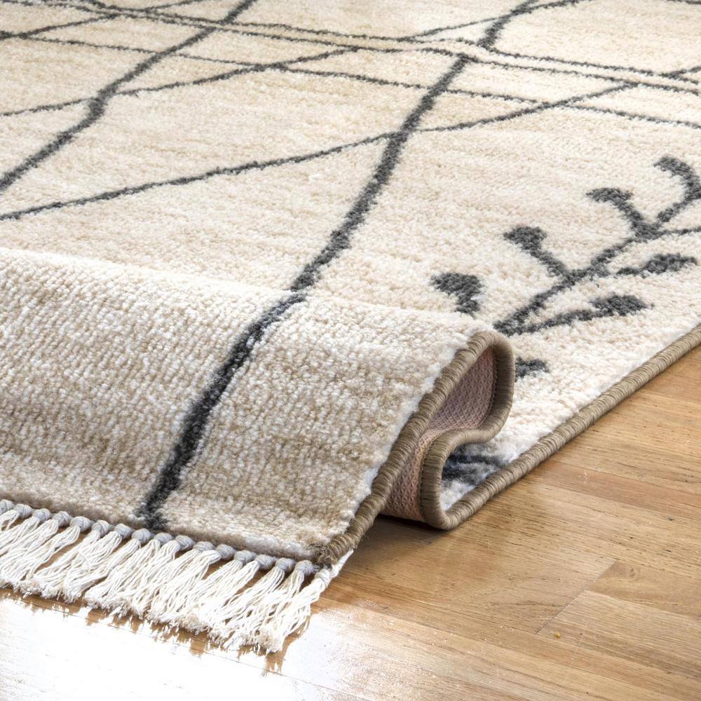 Beige and Black Rectangular Synthetic Area Rug