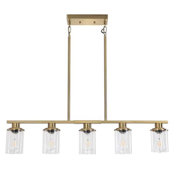 5-Light Gold Linear Chandelier Pendant Light Industrial Ceiling Light for Kitchen Island