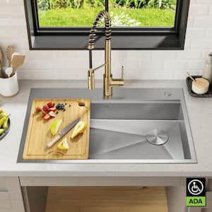 Kore 33 in. Drop-In Single Bowl 16 Gauge Stainless Steel Kitchen ADA Workstation Sink with Accessories