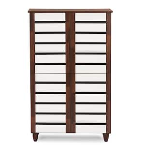 Gisela White and Medium Brown Wood Wide Tall Storage Cabinet