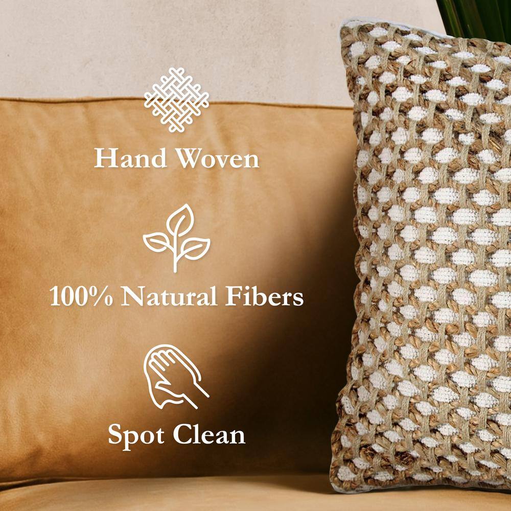 Jada 20'' Square White and Jute Boho Throw Pillow Set